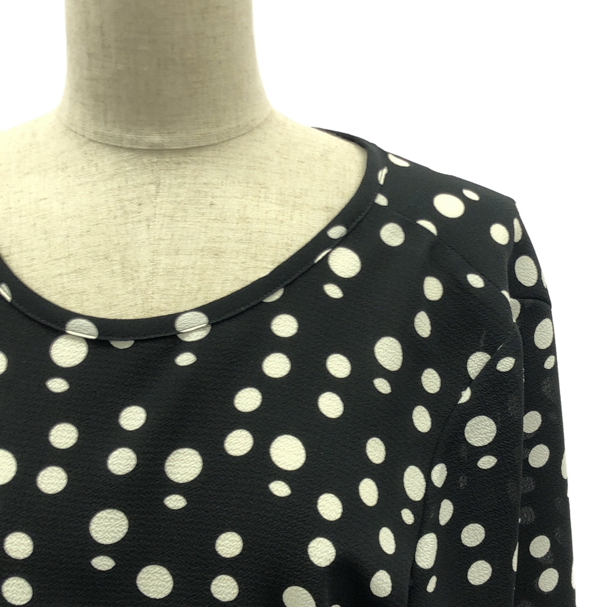 【新品】  Agnes b. / アニエスベー | ノーカラー ドット ワンピース | 38 | ブラック/ホワイト | レディース