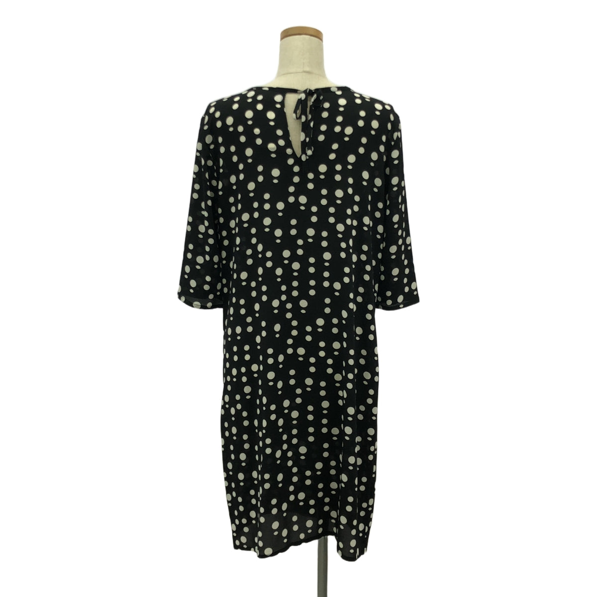 【新品】  Agnes b. / アニエスベー | ノーカラー ドット ワンピース | 38 | ブラック/ホワイト | レディース