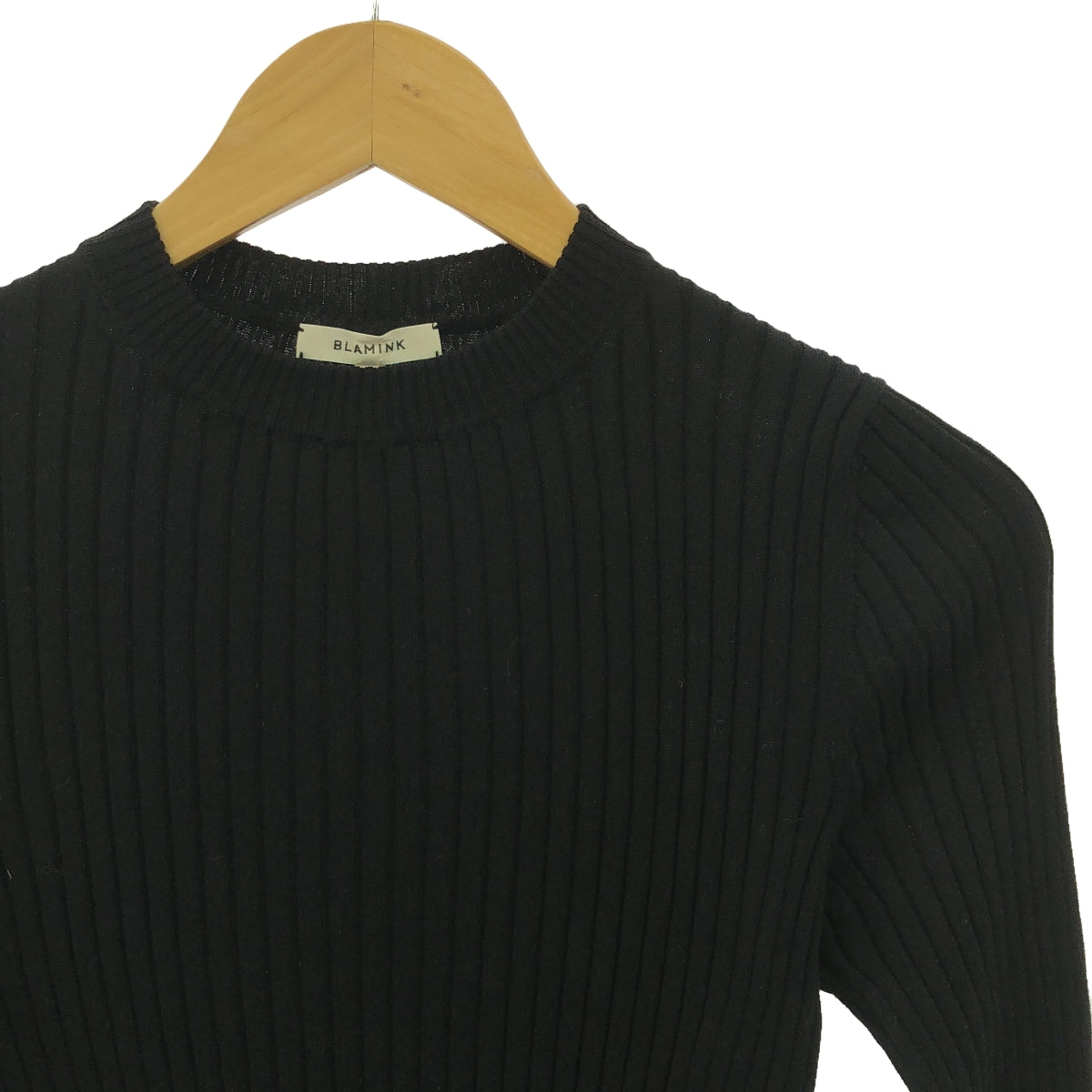 [Good Condition] BLAMINK | Silk Cotton 18G Ribbed Long Sleeve Knit | Size 38 | Black | Women's