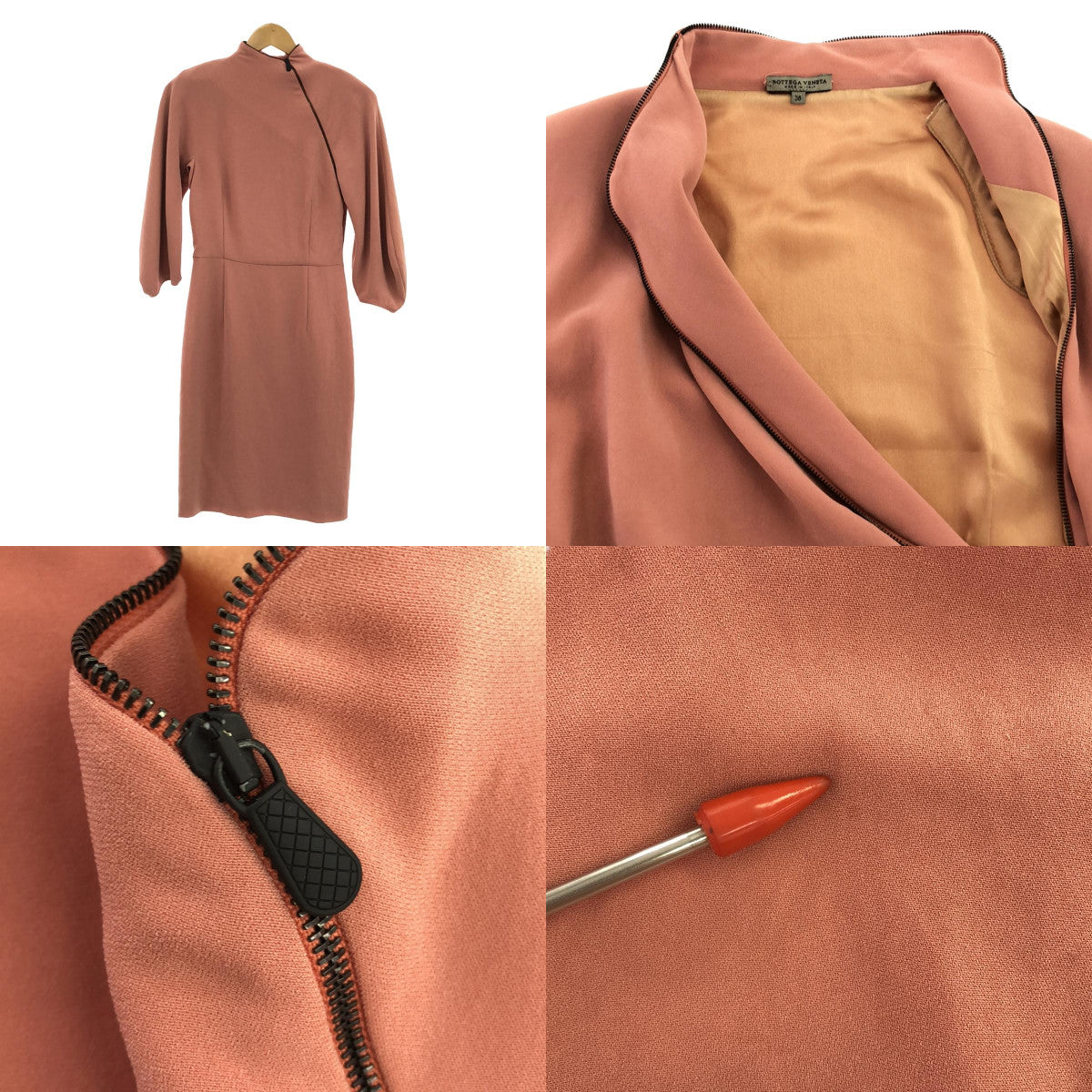 BOTTEGA VENETA / 보테가베네타 | 실크 지퍼 드레스 원피스 / 총 안감 | 38 | 핑크 | 여성