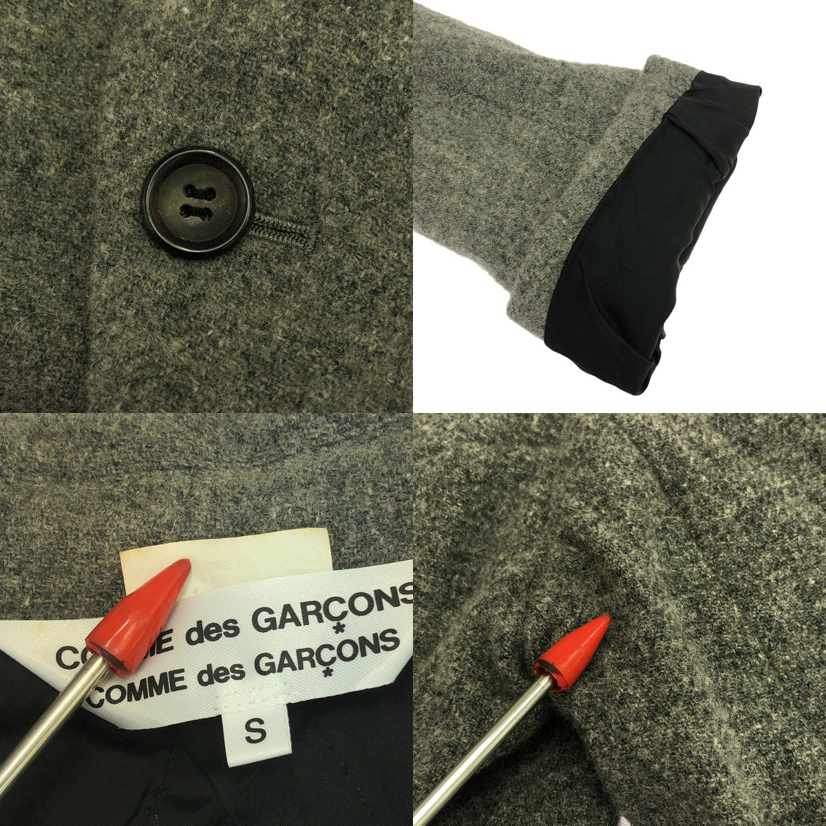 COMME des GARCONS COMME des GARCONS / 콤콤 | 2013AW | 울 변형 2B 싱글 브레스트 롱 재킷 | S | 회색 | 여성