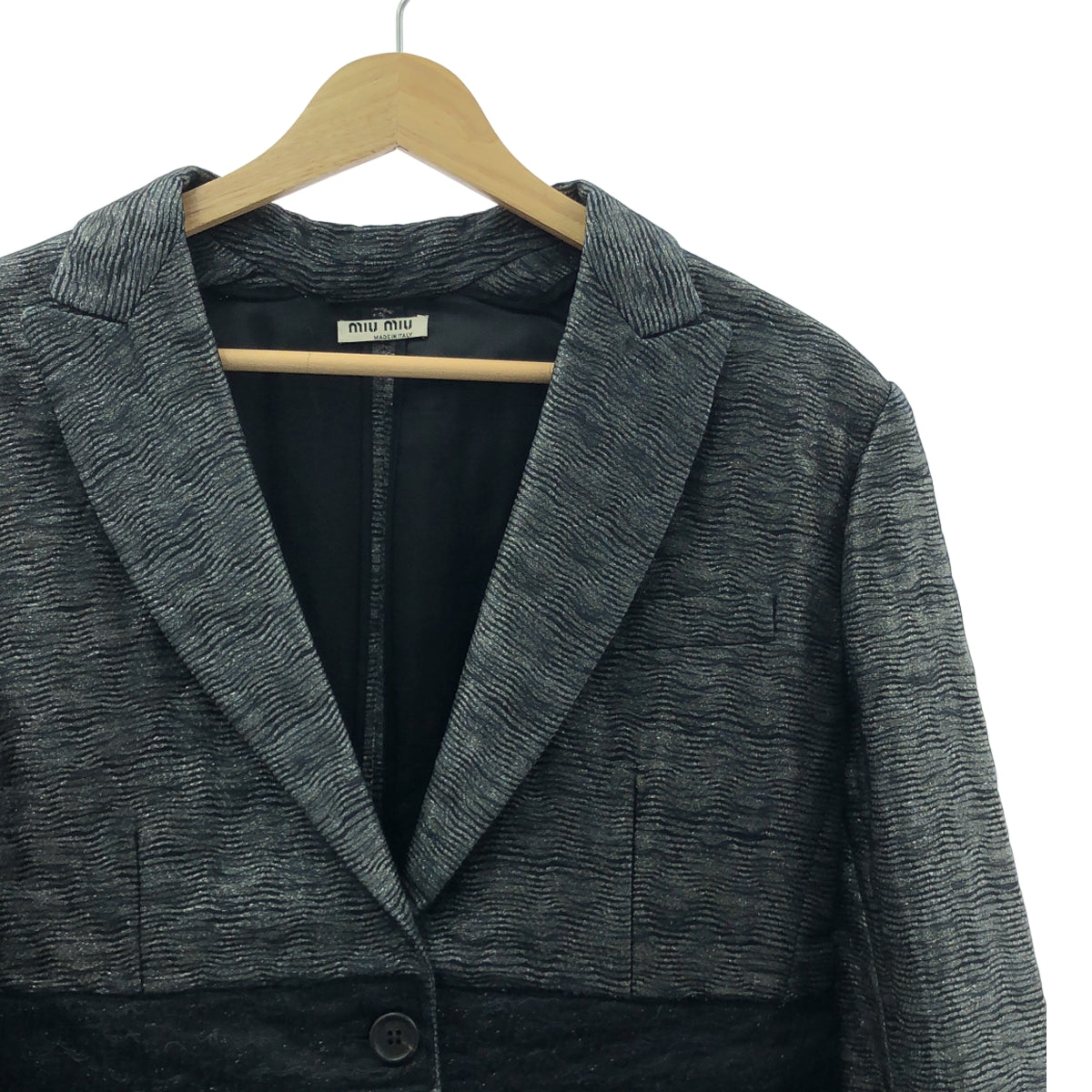 miu miu / ミュウミュウ | ウエストテープ ラメ シフォン 1B テーラードジャケット | 42 | グレー系 | レディース