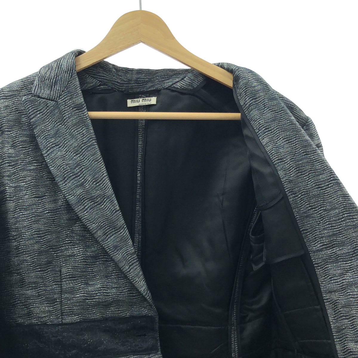 miu miu / ミュウミュウ | ウエストテープ ラメ シフォン 1B テーラードジャケット | 42 | グレー系 | レディース