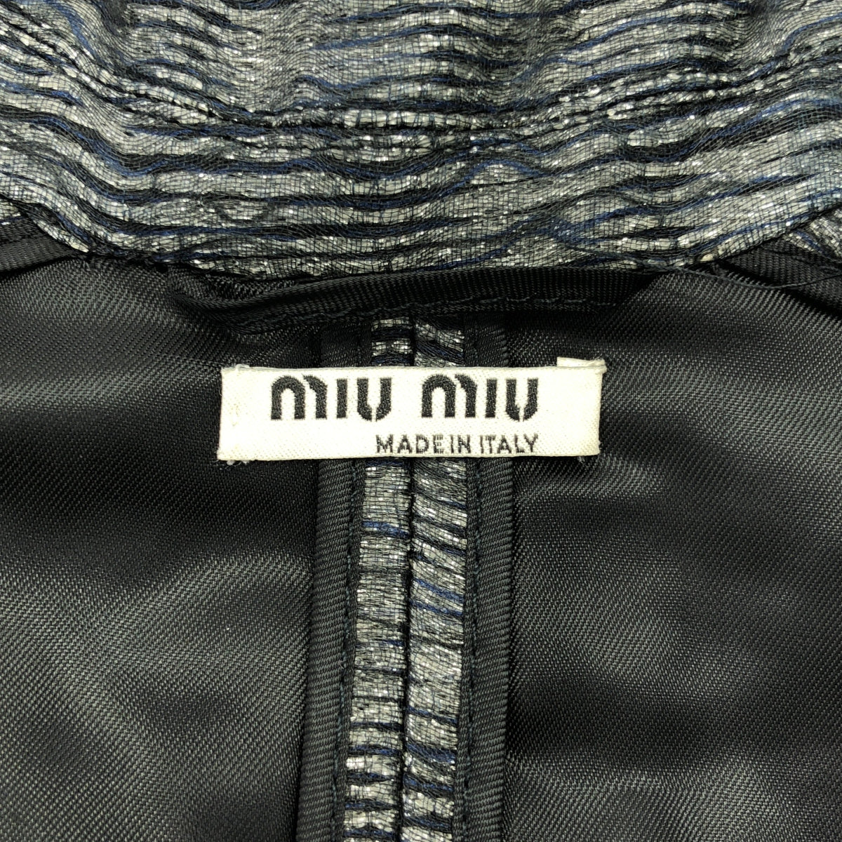 miu miu / ミュウミュウ | ウエストテープ ラメ シフォン 1B テーラードジャケット | 42 | グレー系 | レディース
