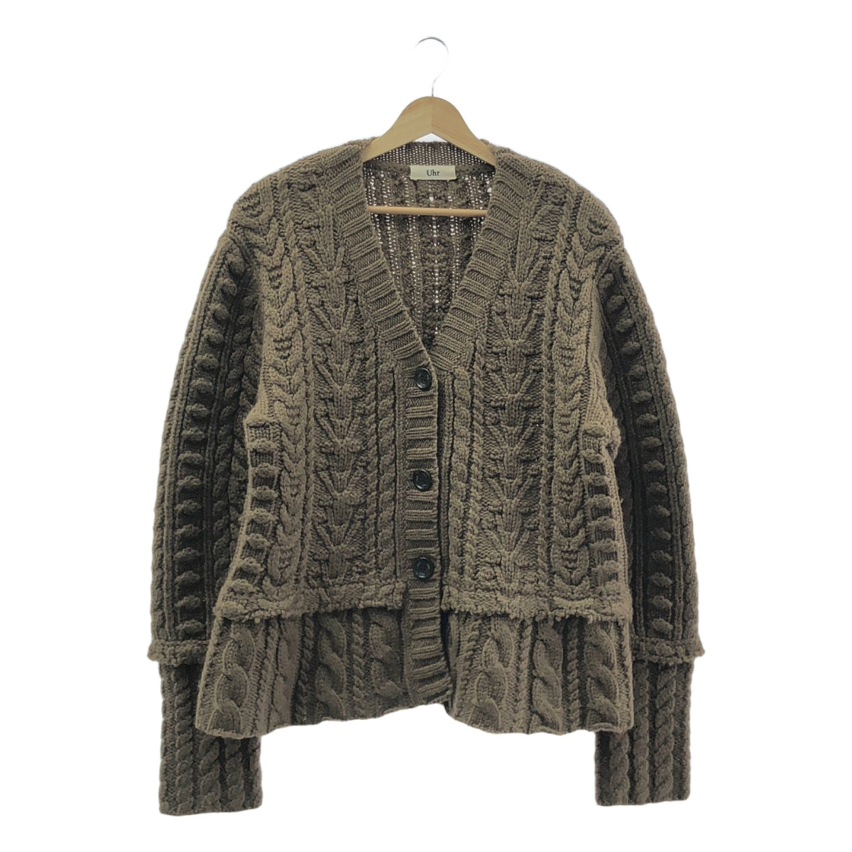 【美品】  Uhr / ウーア | 2021AW | Cable V-neck Cardigan / ケーブル ニット カーディガン | F | ブラウン | レディース