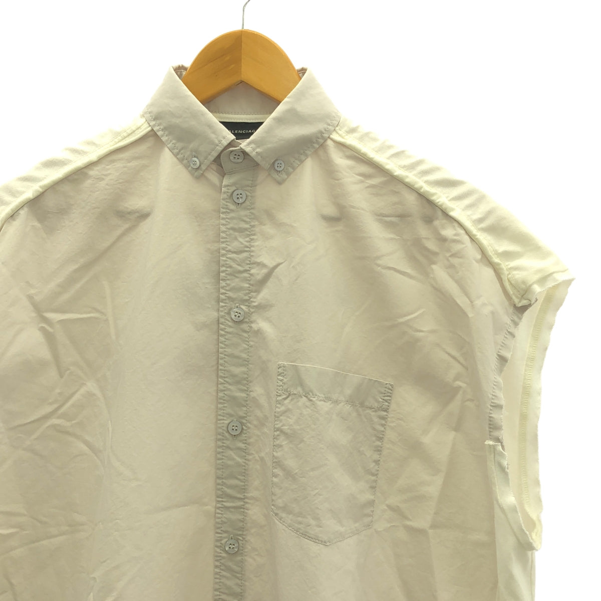 [狀況良好] 巴黎世家 | 2024SS |超大號棉質襯衫裙 |無袖襯衫裙 | 2 |米色 x 白色 |女性的