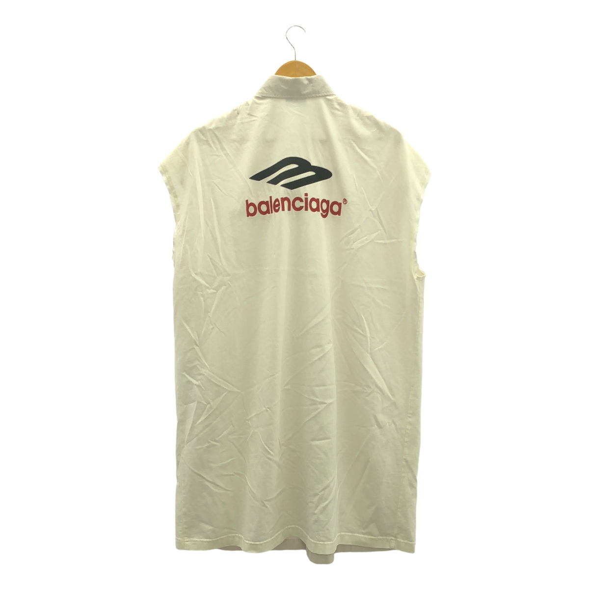 [狀況良好] 巴黎世家 | 2024SS |超大號棉質襯衫裙 |無袖襯衫裙 | 2 |米色 x 白色 |女性的