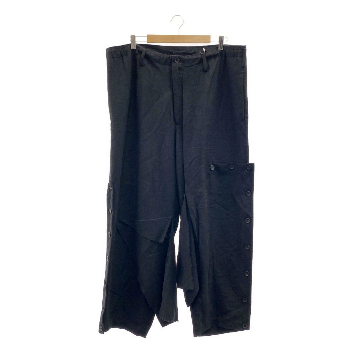 [狀況極佳] YOHJI YAMAMOTO POUR HOMME | 2024SS | Z-Deco 寬褲 | 亞麻與人造絲不對稱抽繩寬褲 | 尺寸 2 | 黑色 | 男款