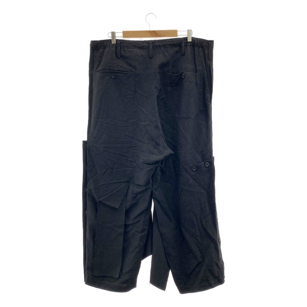 [狀況極佳] YOHJI YAMAMOTO POUR HOMME | 2024SS | Z-Deco 寬褲 | 亞麻與人造絲不對稱抽繩寬褲 | 尺寸 2 | 黑色 | 男款