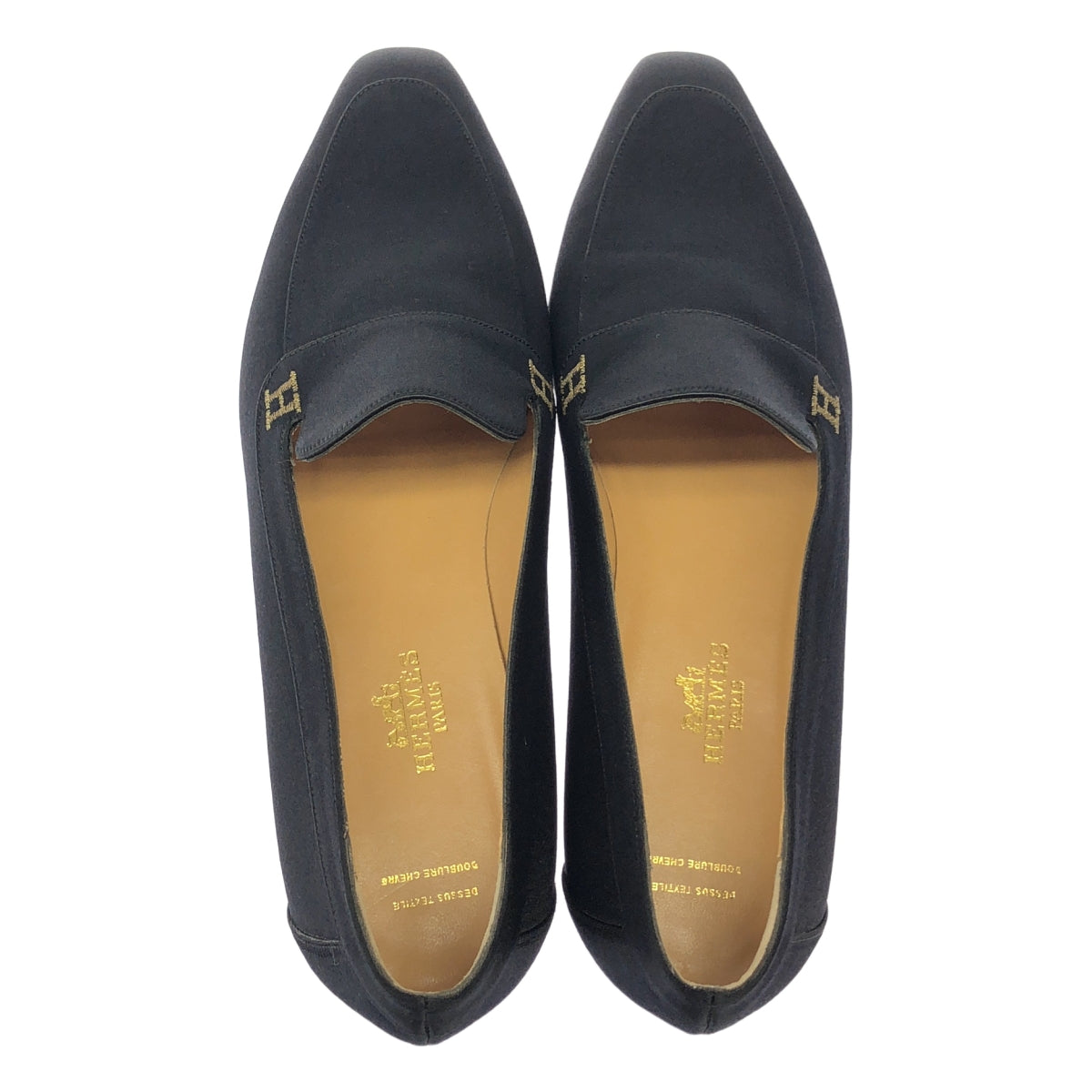 [新品] 愛馬仕 |刺繡標誌平底鞋 | 36 1/2 |黑色 |女性的