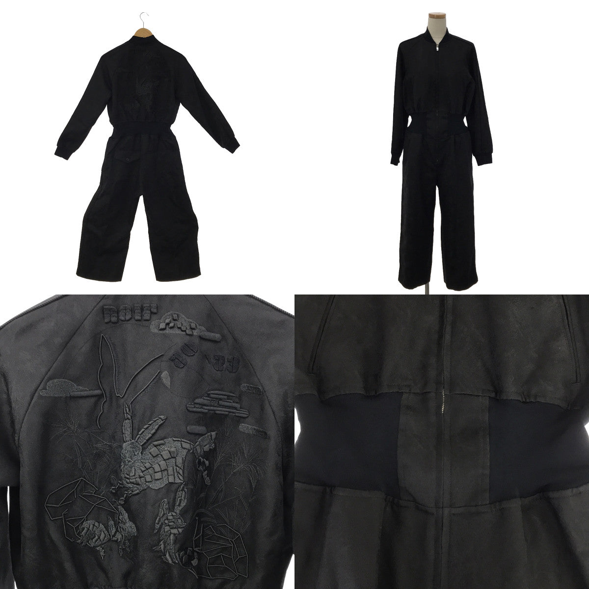 [Good Condition] noir kei ninomiya | 2023SS | Back Embroidery Jacquard Jumpsuit | XS | Black | Women's