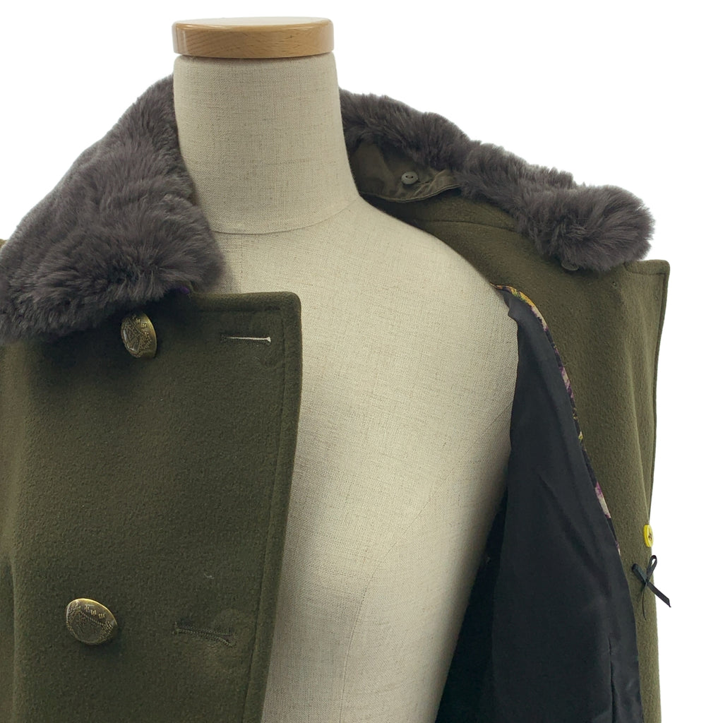 Paul Smith | BLACK LABEL 羊毛雙排扣大衣，搭配可拆式毛領 | 尺寸 38 | 橄欖綠 | 女款