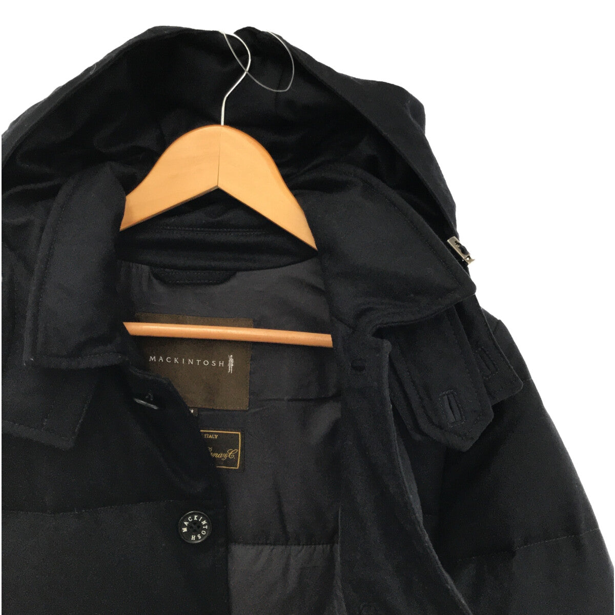 MACKINTOSH / マッキントッシュ | Loro Piana ロロピアーナ社 ウール フード付き ダウンジャケット | 36 | ネイビー | レディース
