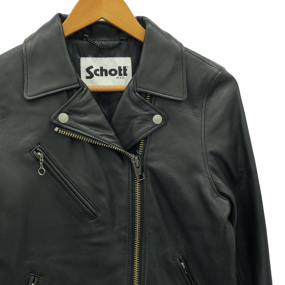 【新品】  SCHOTT / ショット | ×JEANASIS レザー ダブル ライダースジャケット | F | ブラック | レディース