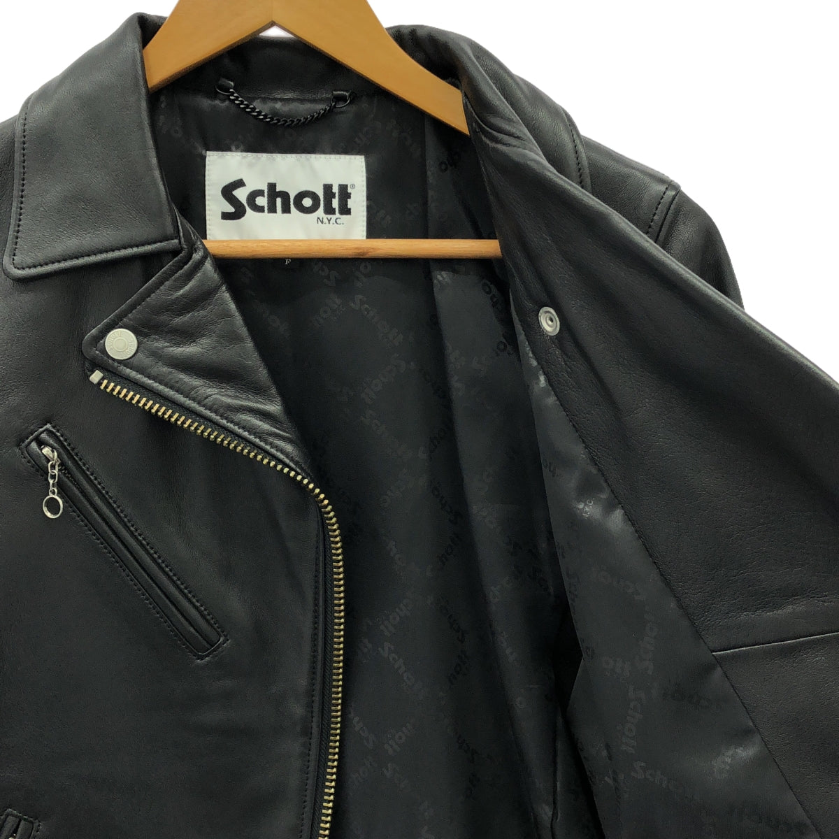 【신품】 SCHOTT / 샷 | × JEANASIS 가죽 더블 라이더스 재킷 | F | 블랙 | 여성