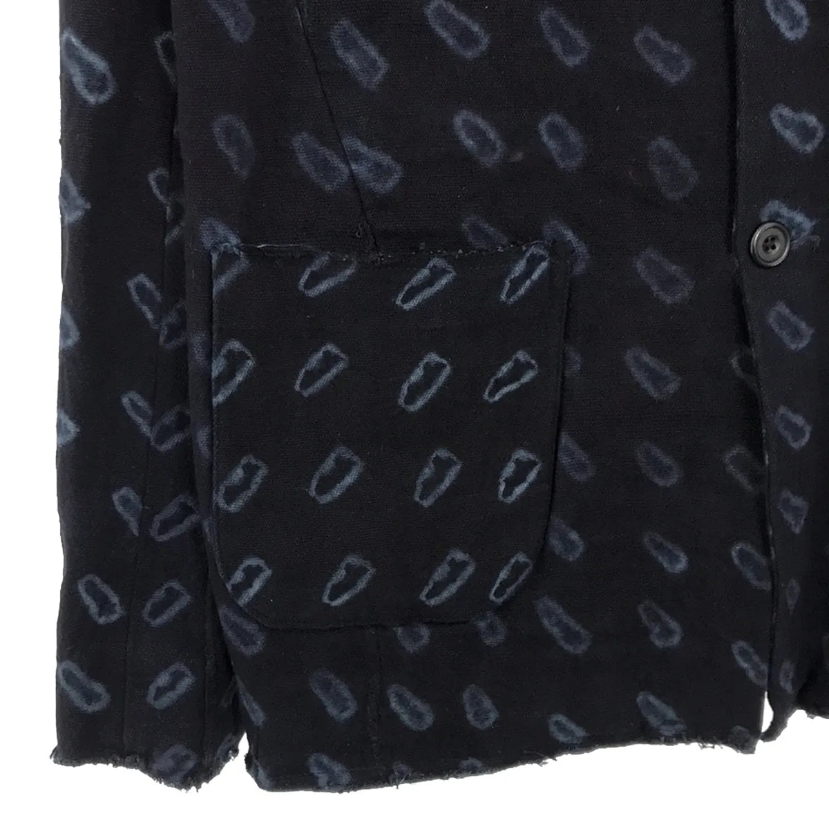 【新品】  OLUBIYI THOMAS / オルヴィトーマス | 2023SS | collarless work jacket 総柄プリント カラーレス ワークジャケット | 2 | インディゴ | メンズ