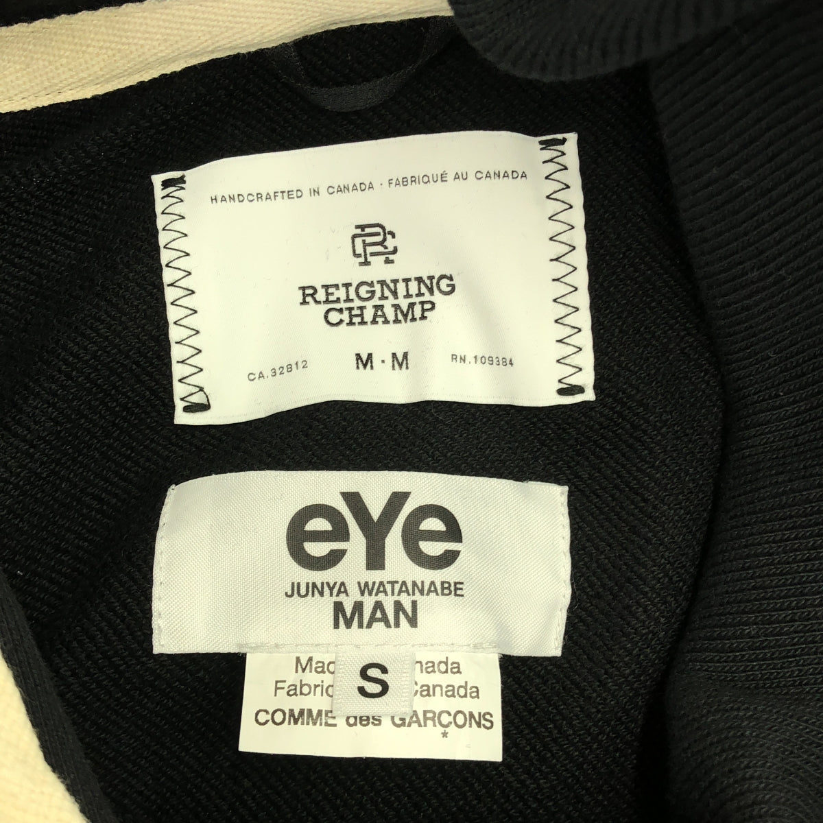 eye JUNYA WATANABE COMME des GARCONS MAN / アイジュンヤワタナベ マン | 2023SS | Reigning Champ パーカー カスタマイズ × 綿ナイロンリップ プリント | S | ブラック | メンズ