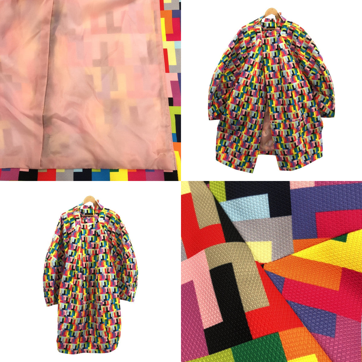 [Good Condition] COMME des GARCONS | 2024SS | Polyester all-over pattern, geometric pattern, cut-off, deformed, three-dimensional overcoat / fully lined | S | Multicolor | Women's