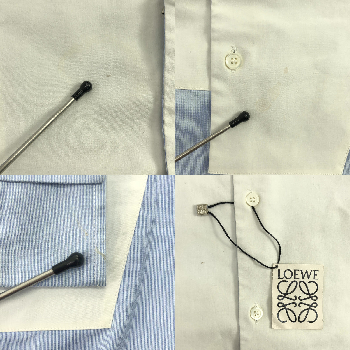 LOEWE / ロエベ | ビブ切替 アシンメトリーシャツ | M | ブルー / ホワイト | メンズ