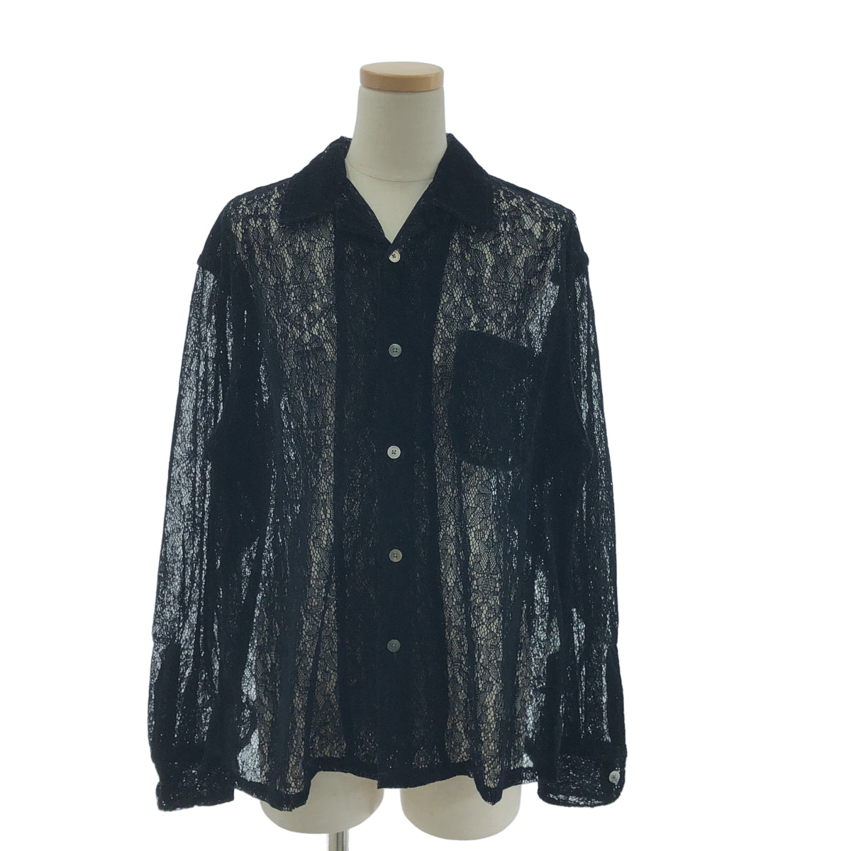 JOHN MASON SMITH / 존 메이슨 스미스 | FLOCKY LACE OPEN COLLAR SHIRT / 오픈 컬러 셔츠 블라우스 | S |