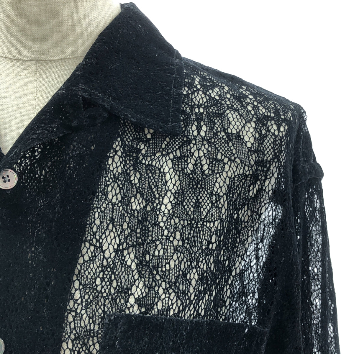 JOHN MASON SMITH / 존 메이슨 스미스 | FLOCKY LACE OPEN COLLAR SHIRT / 오픈 컬러 셔츠 블라우스 | S |