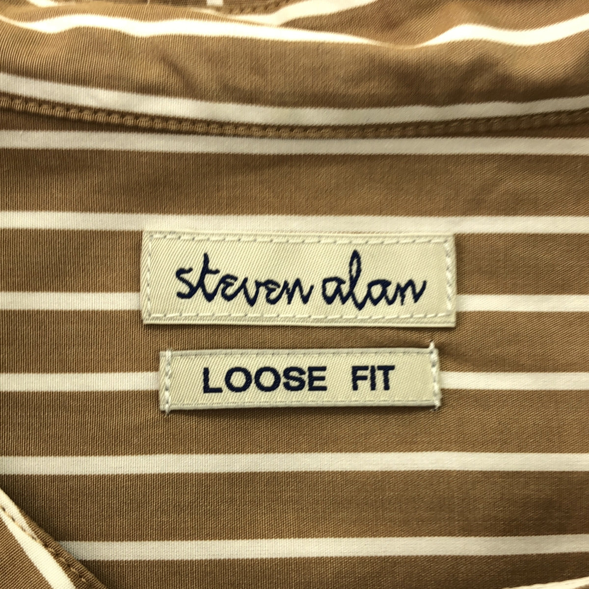 steven alan / スティーブンアラン | LOOSE FIT バンドカラー コットン ストライプ シャツ | L | ブラウン / ホワイト | メンズ