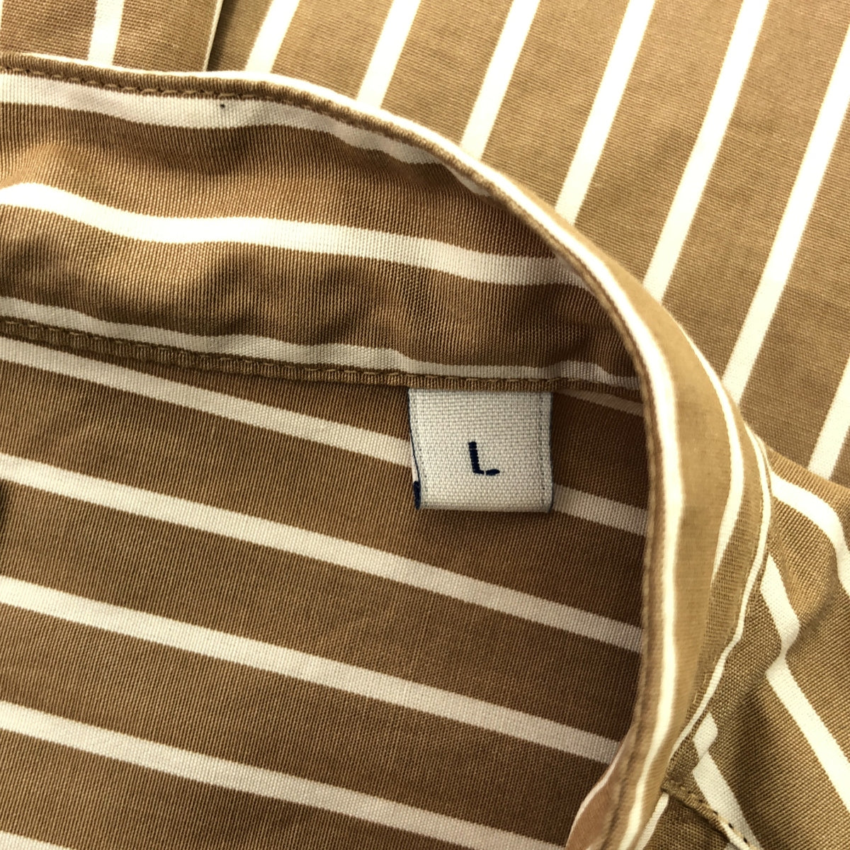 steven alan / スティーブンアラン | LOOSE FIT バンドカラー コットン ストライプ シャツ | L | ブラウン / ホワイト | メンズ