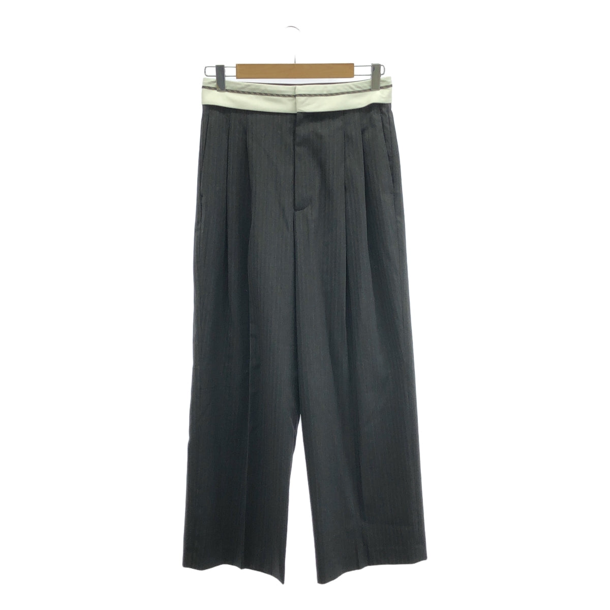 [新品] BEAUTY&amp;YOUTH | 條紋馬腰帶褶皺寬褲 | S | 深灰色 | 女款