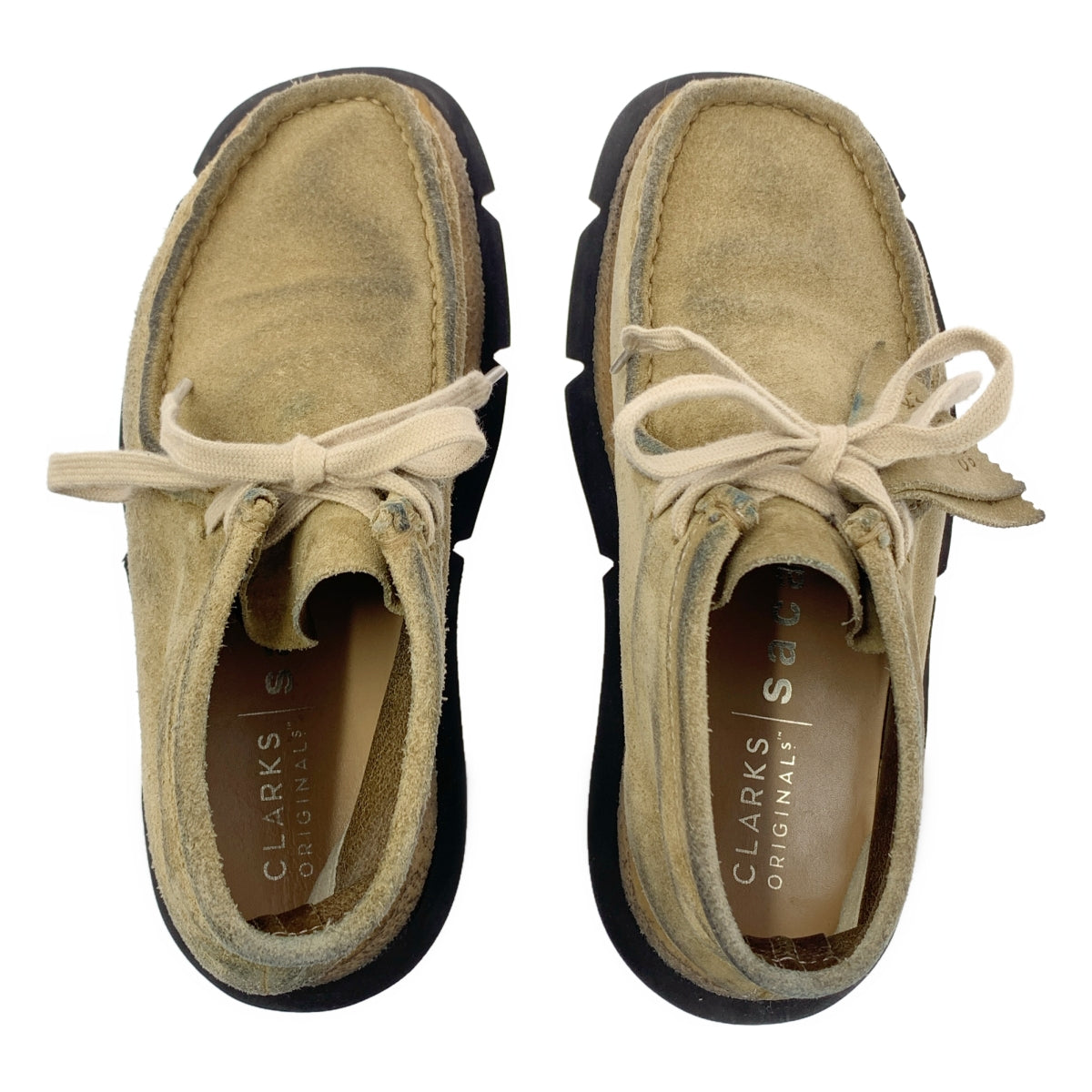 sacai / sacai | x clarks / Clarks Wallabee 靴 / 絨面革和皮革 Wallabee 短靴 | 尺寸 22.5 | 米色 | 女款