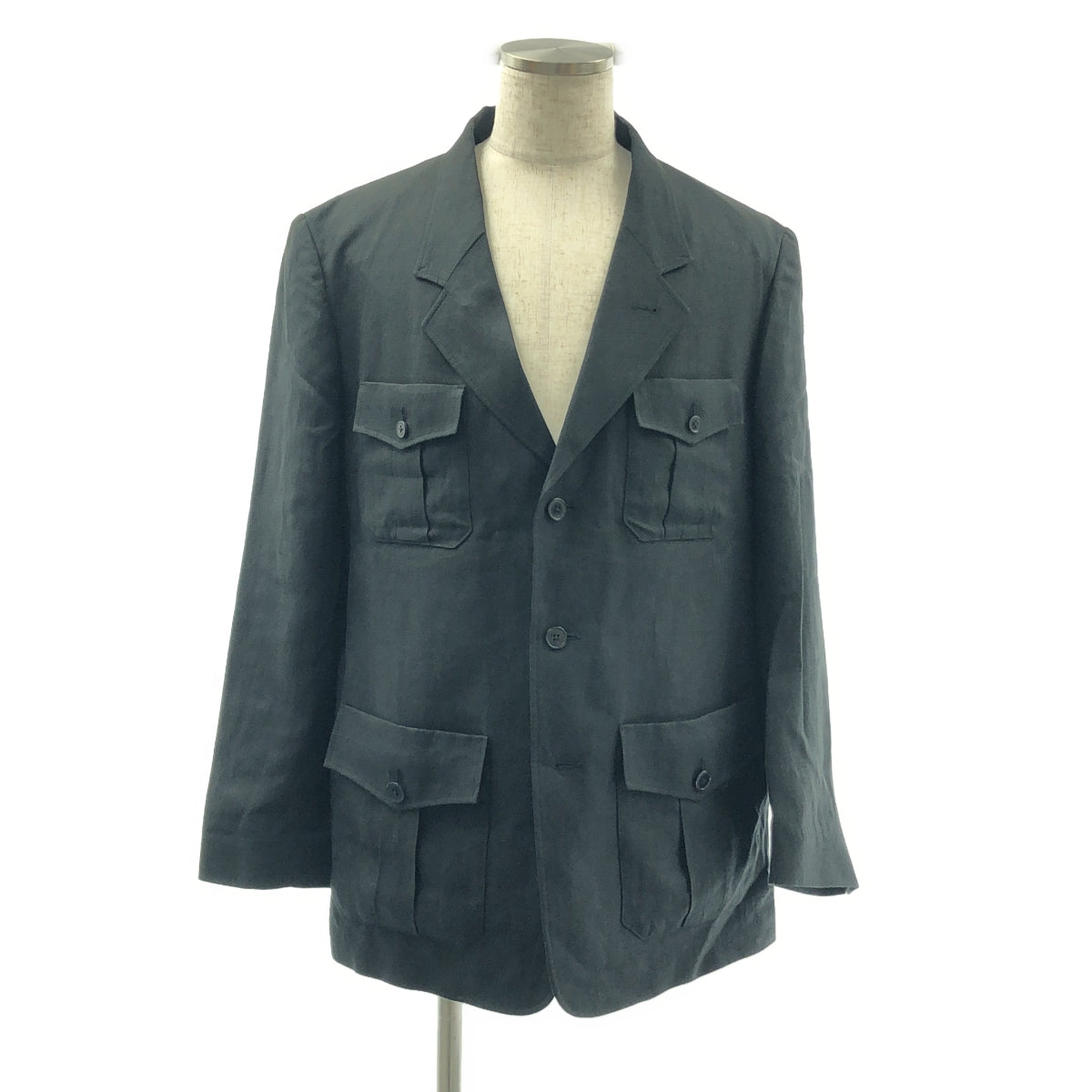 【美品】  Y's for men / ワイズフォーメンヨウジヤマモト | 2025SS | 120％LINO / LINEN JACKET WITH 4-POCKET /  シングルブレスト オーバー ジャケット / 総裏地 | 2 | ブラック | メンズ