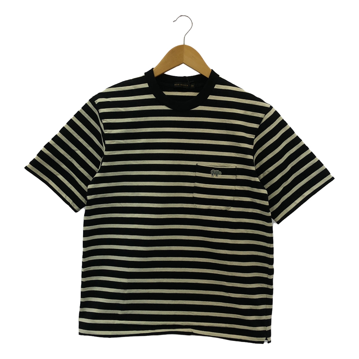 【미품】 scye basics / 사이베식스 | Striped Cotton Jersey T-Shirt / 헝겊 포켓 T 셔츠 | 34 | 블랙 / 오프 화이트 | 남성