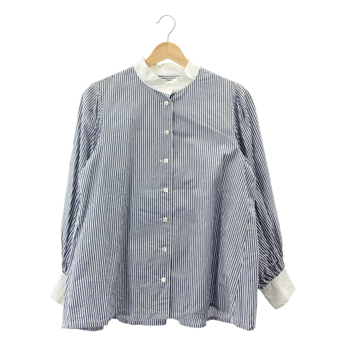 foufou / フーフー | コットン ストライプ  クレリックシャツ | ブルー/ホワイト | レディース