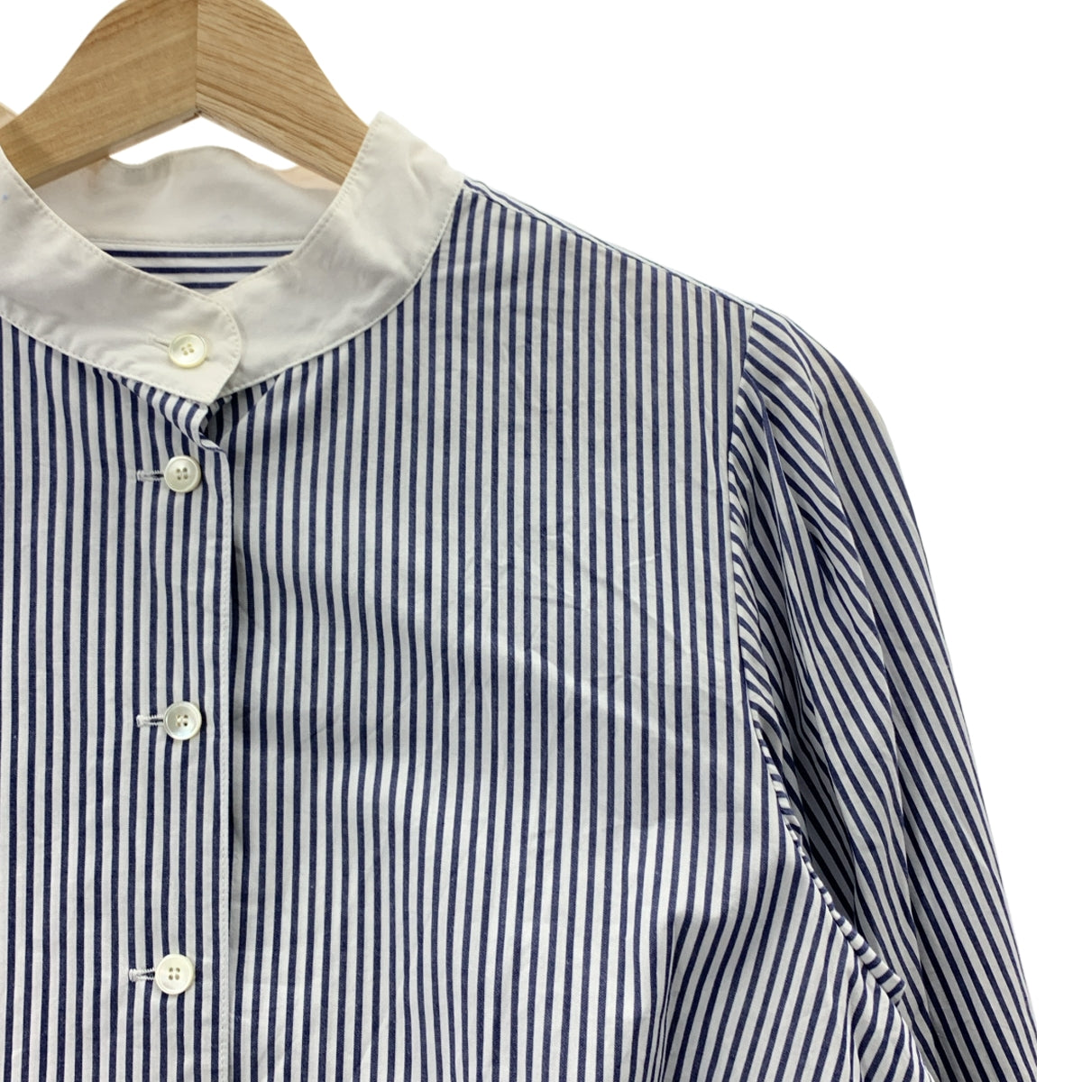 foufou / フーフー | コットン ストライプ  クレリックシャツ | ブルー/ホワイト | レディース