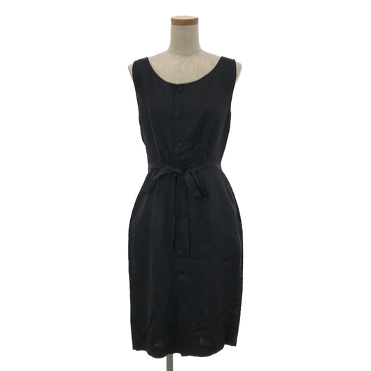 HACHE | Linen blend back open tuck sleeveless dress | Size 40 | Black | Women's