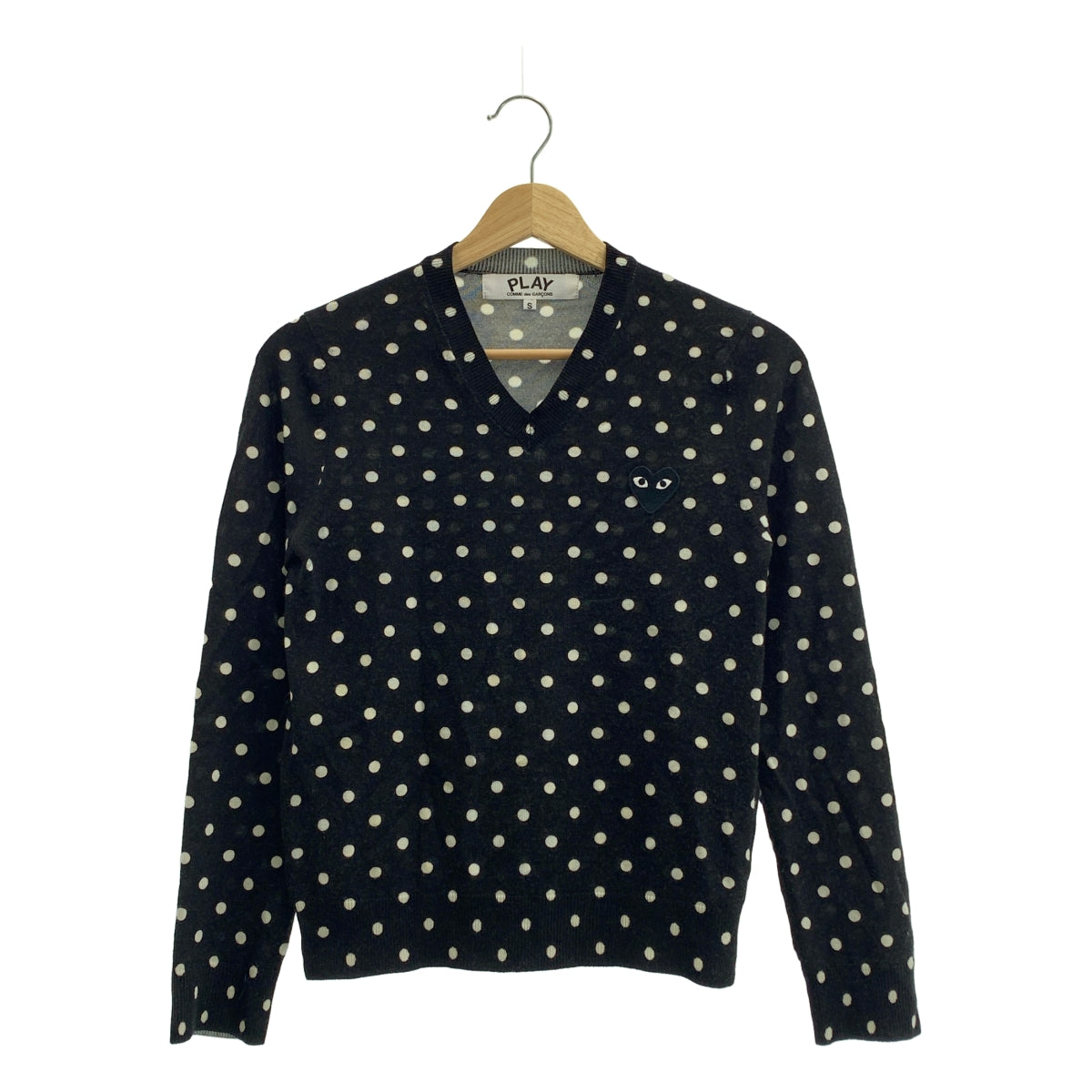 PLAY COMME des GARCONS / 플레이콤 데 갤슨 | AD2017/5 | 울 하트 헝겊 니트 스웨터 | S | 블랙 | 여성