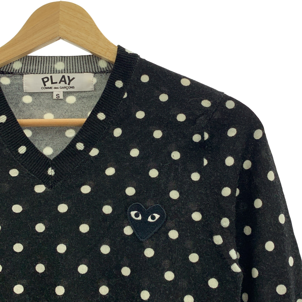 PLAY COMME des GARCONS / 플레이콤 데 갤슨 | AD2017/5 | 울 하트 헝겊 니트 스웨터 | S | 블랙 | 여성