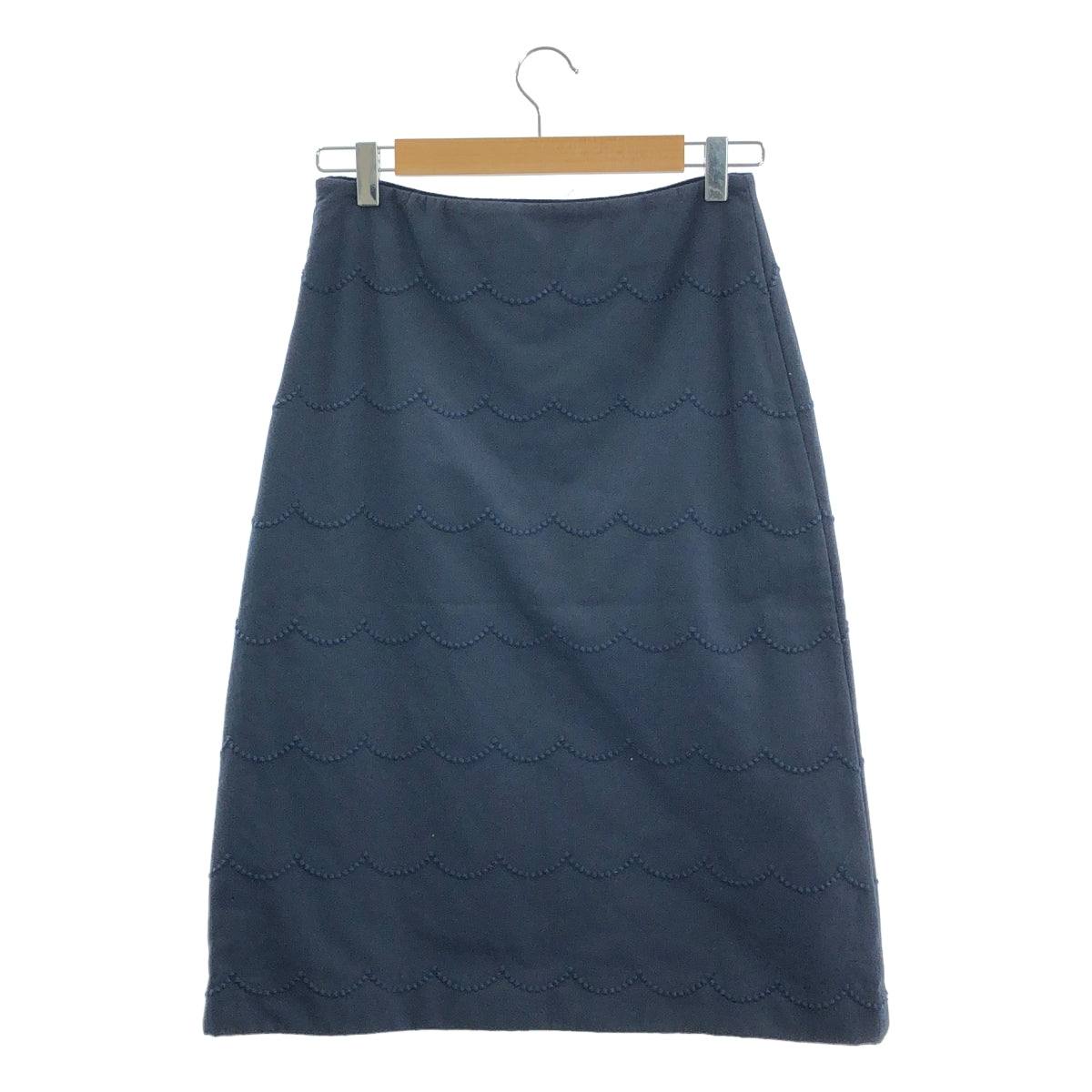 【美品】  mina perhonen / ミナペルホネン | 2016AW | frill wave / エンブロイダリー スカート / 総裏地 | 36 | ネイビー | レディース