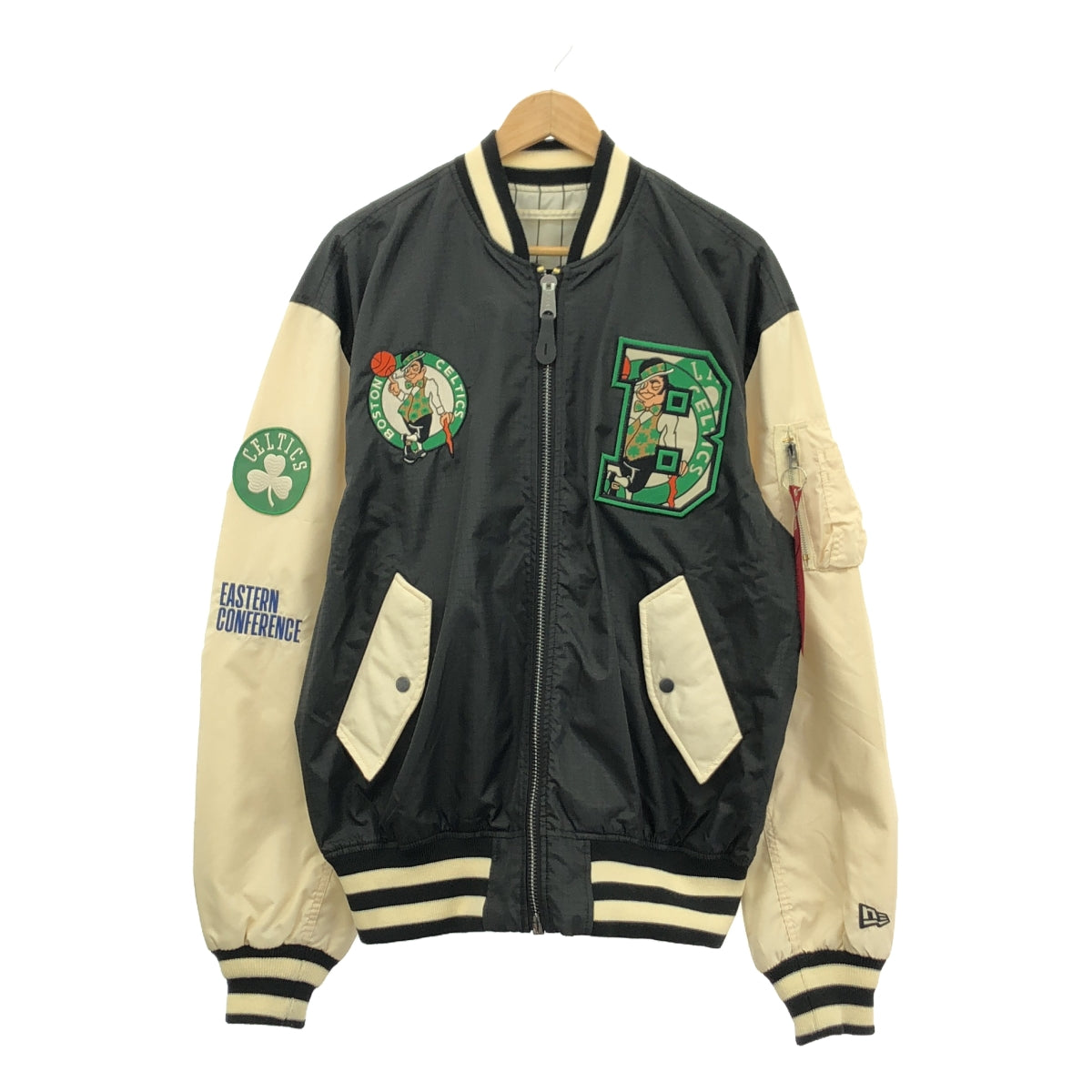 【美品】  ALPHA INDUSTRIES / アルファインダストリーズ | × New Era / ニューエラ × NBA  L-2B Bomber Jacket / リバーシブル ワッペン アワード ブルゾン ジャケット | M | ブラック/ホワイト系 | メンズ