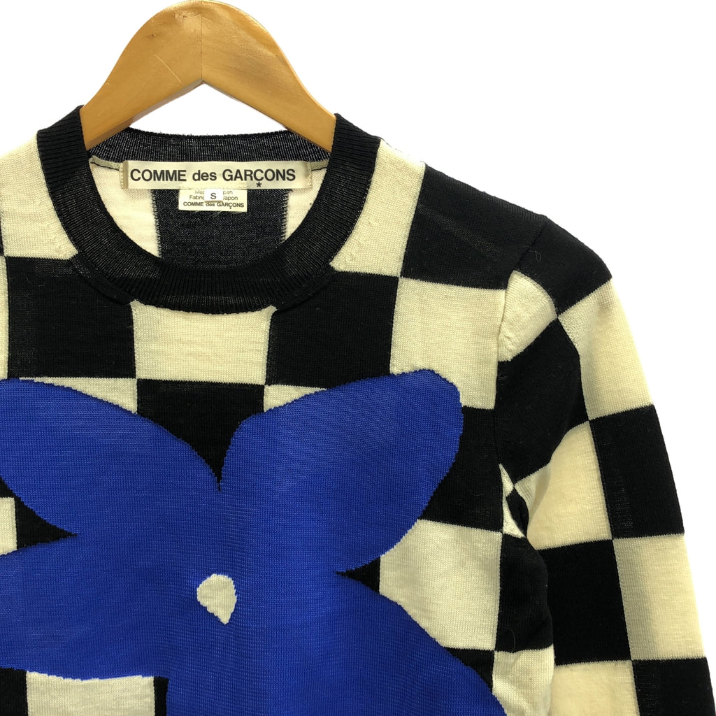COMME des GARCONS / 컴데 갤슨 | 2012AW | 플래그 체크 크루 넥 니트 | S | 블랙/아이보리/블루 | 여성