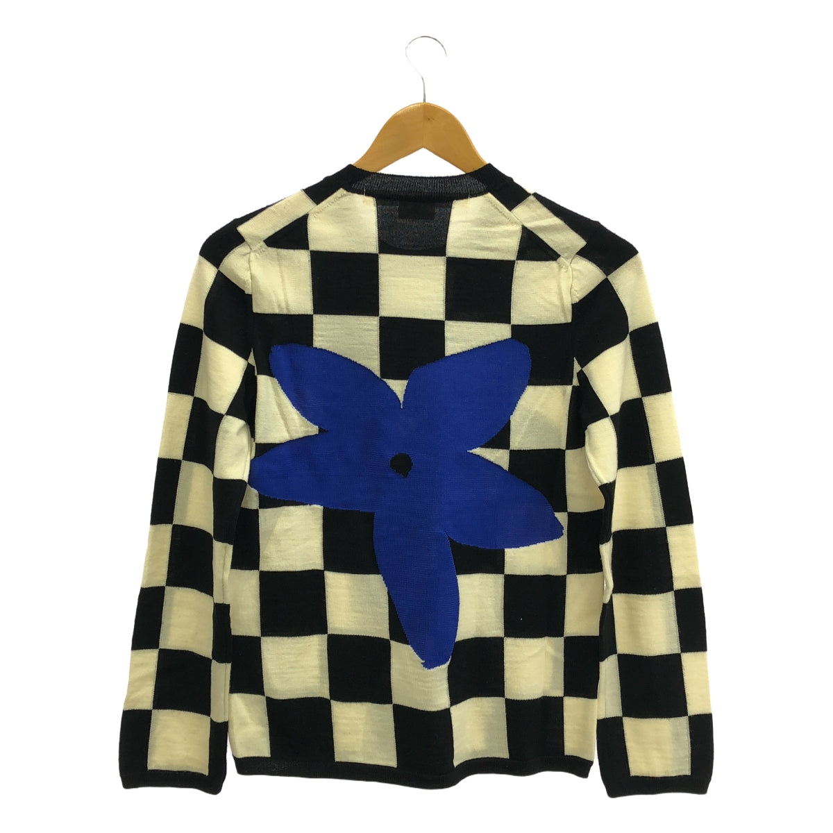 COMME des GARCONS / 컴데 갤슨 | 2012AW | 플래그 체크 크루 넥 니트 | S | 블랙/아이보리/블루 | 여성