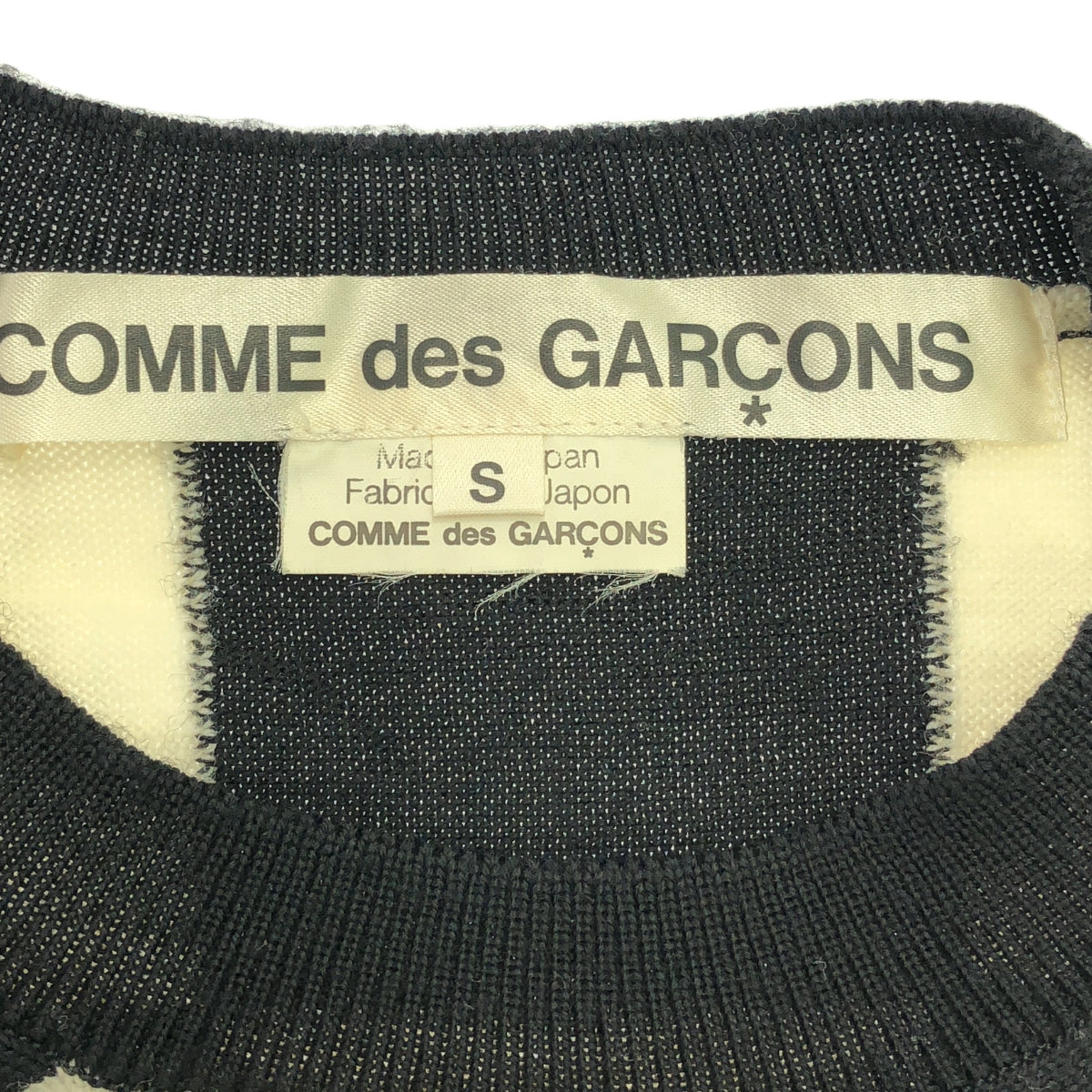 COMME des GARCONS / 컴데 갤슨 | 2012AW | 플래그 체크 크루 넥 니트 | S | 블랙/아이보리/블루 | 여성