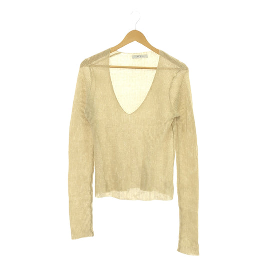 [Good Condition] ETRE TOKYO | Linen V-neck knit pullover | F | Beige | Women's