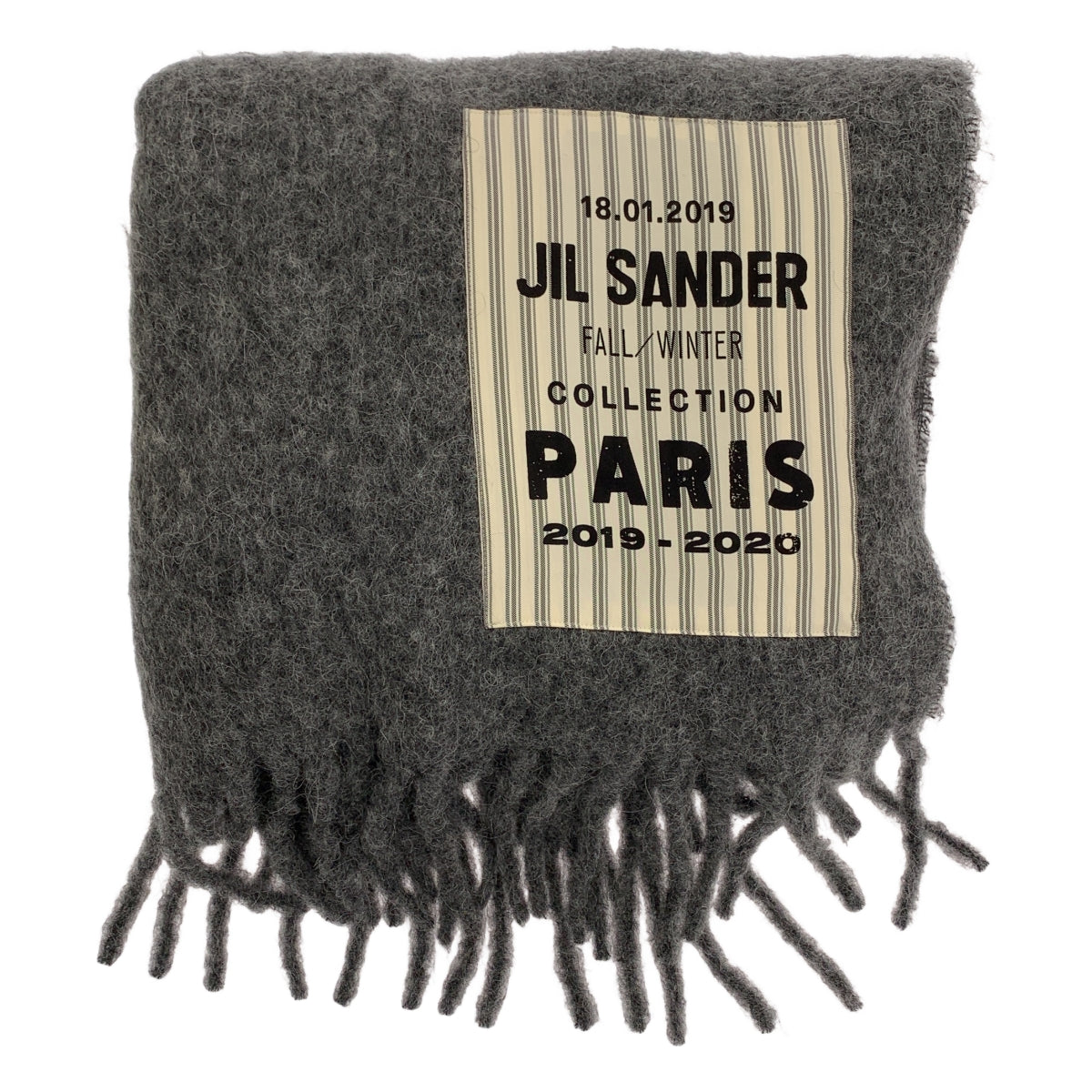 JIL SANDER / 질 썬더 | 울 대형 로고 패치 프린지 스톨 머플러 / 유니섹스 |