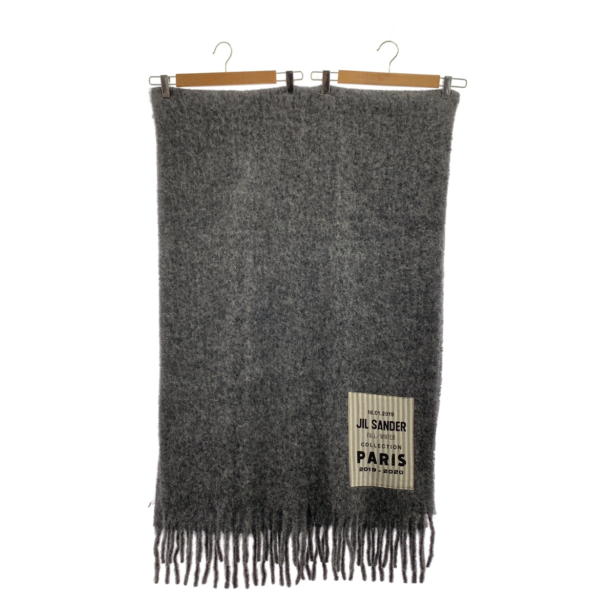 JIL SANDER / 질 썬더 | 울 대형 로고 패치 프린지 스톨 머플러 / 유니섹스 |