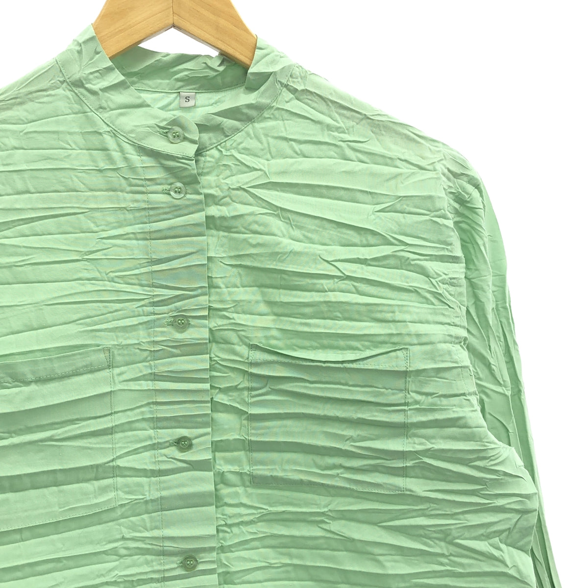 PLEATS PLEASE ISSEY MIYAKE | Wrinkled band collar shirt | S | Mint green | Women's