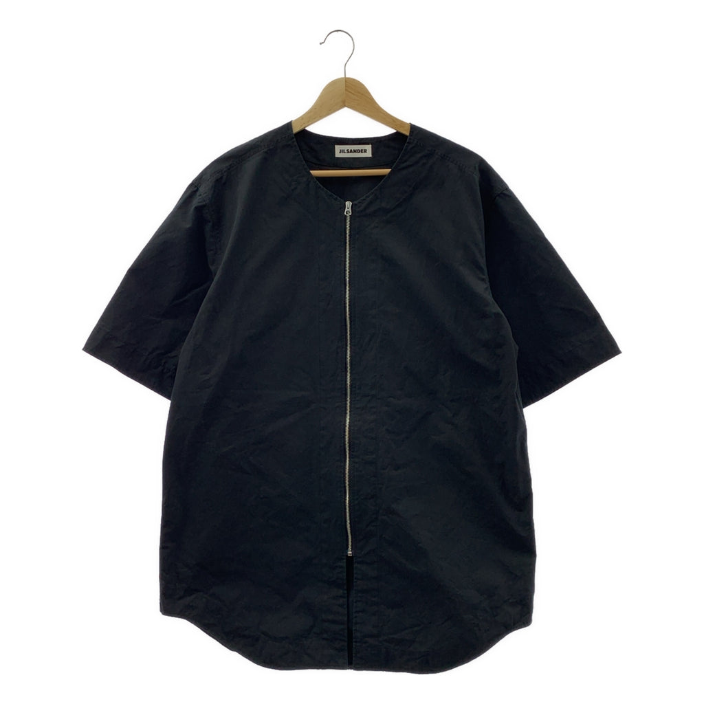 JIL SANDER / ジルサンダー | コットン ノーカラー ジップアップ 半袖シャツ | 46 | メンズ