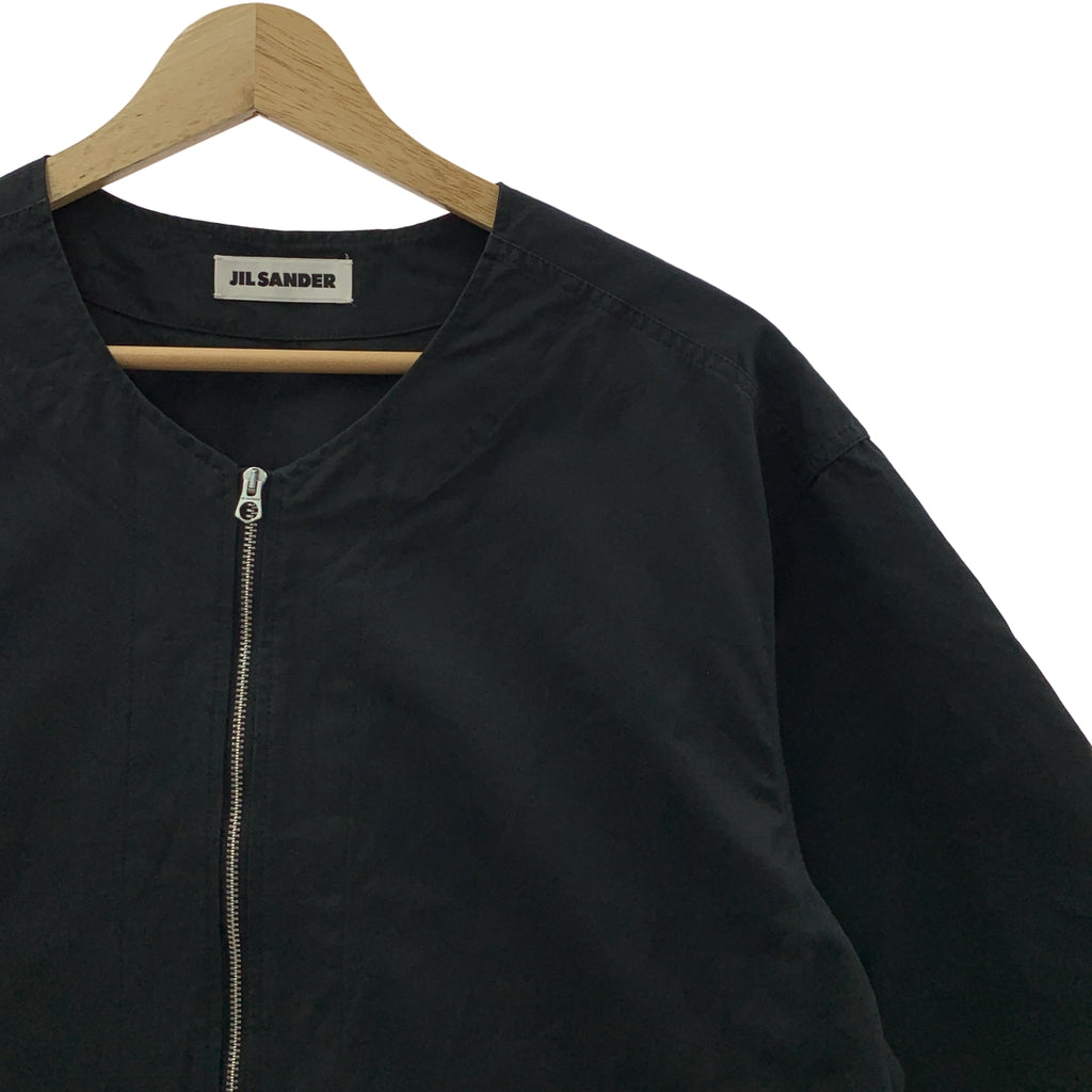JIL SANDER / ジルサンダー | コットン ノーカラー ジップアップ 半袖シャツ | 46 | メンズ