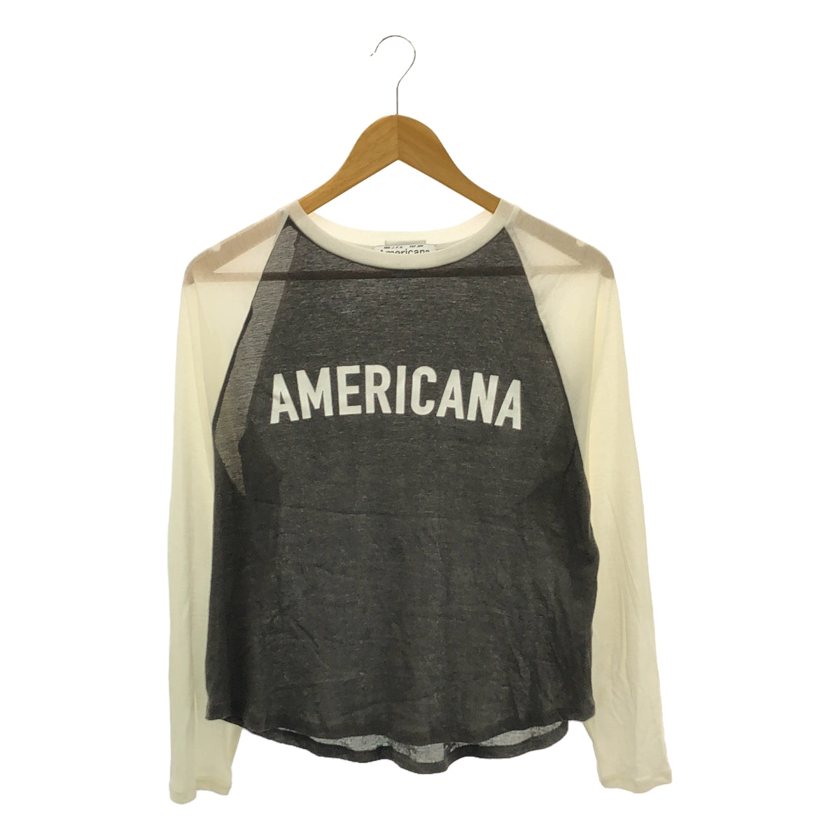 Americana | Sheer Baseball Logo Print Long Sleeve T-Shirt | F | Charcoal Gray | Women's