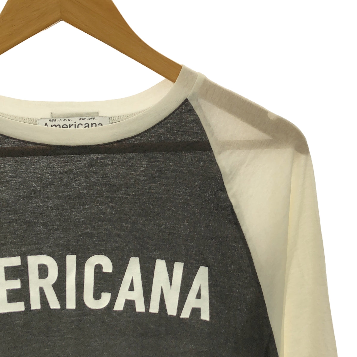 Americana | Sheer Baseball Logo Print Long Sleeve T-Shirt | F | Charcoal Gray | Women's