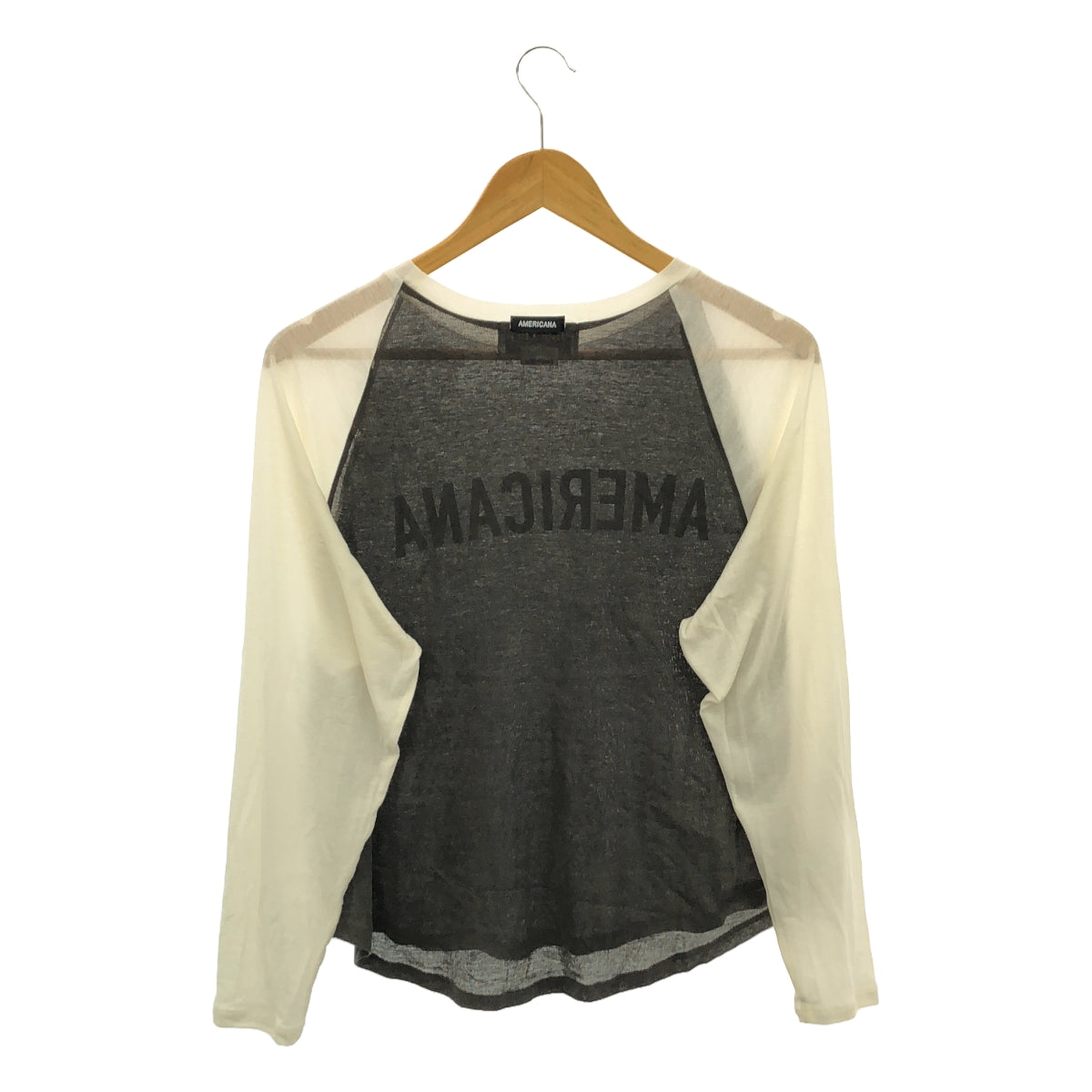 Americana | Sheer Baseball Logo Print Long Sleeve T-Shirt | F | Charcoal Gray | Women's